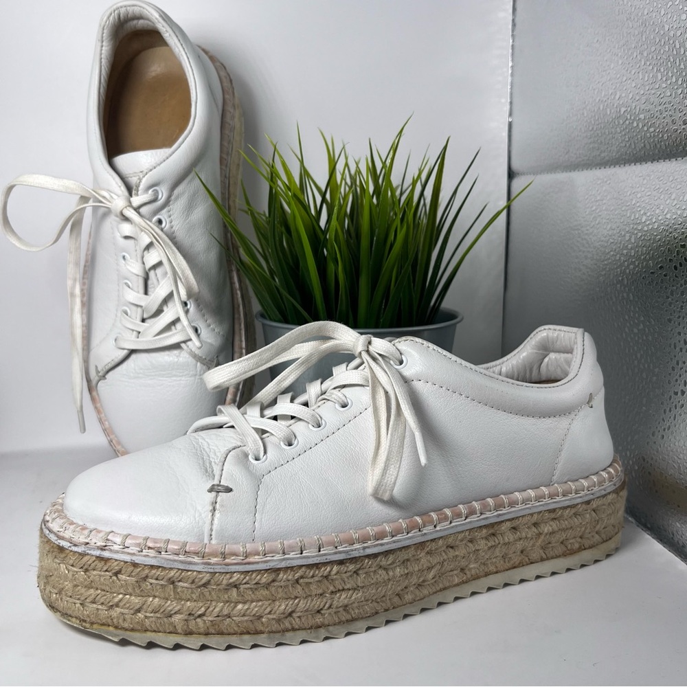 Rag & Bone Kent Platform Leather & Jute Espadrille Sneakers White 38 Classic - Picture 2 of 12